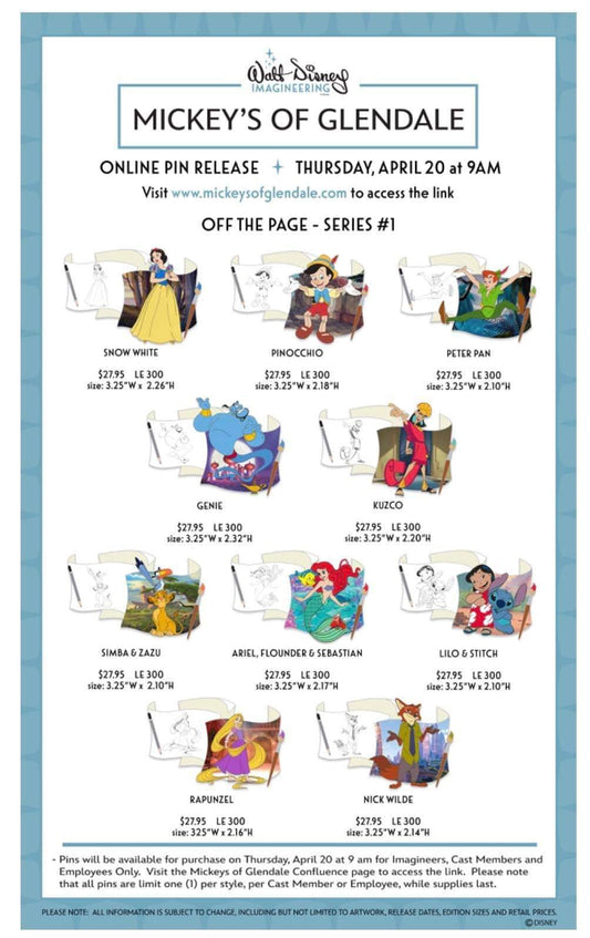 Off the Page Series 1 WDI Pins at Mickey’s of Glendale