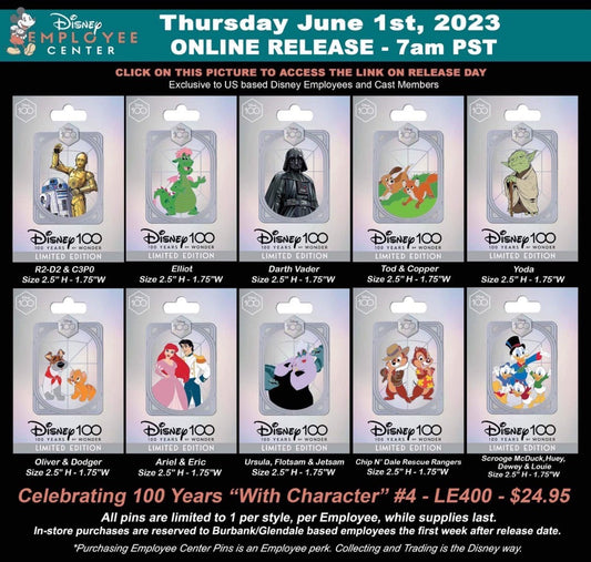 Celebrating 100 Years with Character Series 4 Pins at Disney Employee Center