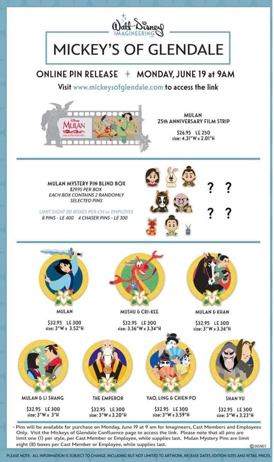 Mulan 25th Anniversary WDI Pins at Mickey’s of Glendale