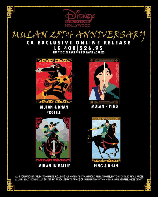 Mulan 25th Anniversary Pin Releases at Disney Studio Store Hollywood