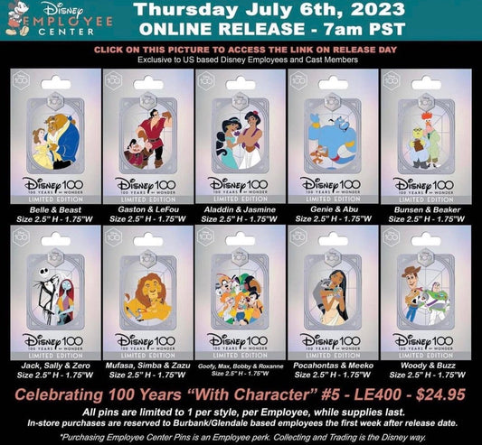 Celebrating 100 Years with Character Series 5 Pins at Disney Employee Center