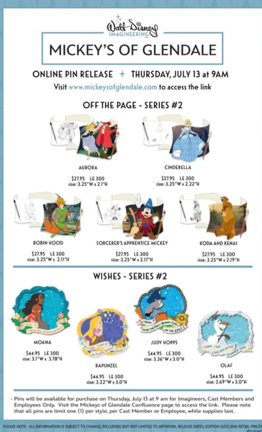 Off the Page Series 2 WDI Pins at Mickey’s of Glendale