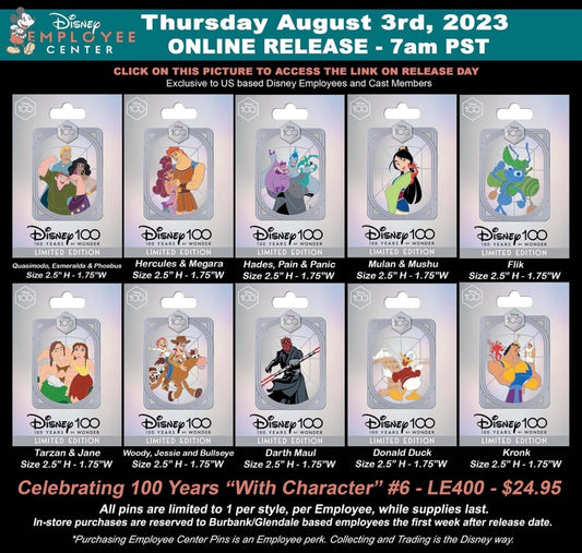 Celebrating 100 Years with Character Series 6 Pins at Disney Employee Center