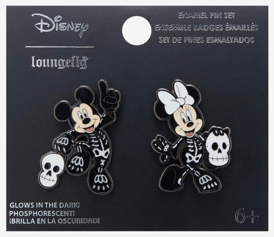 Mickey Mouse & Minnie Mouse Glow-In-The-Dark Skeleton Pin Set at Hot Topic