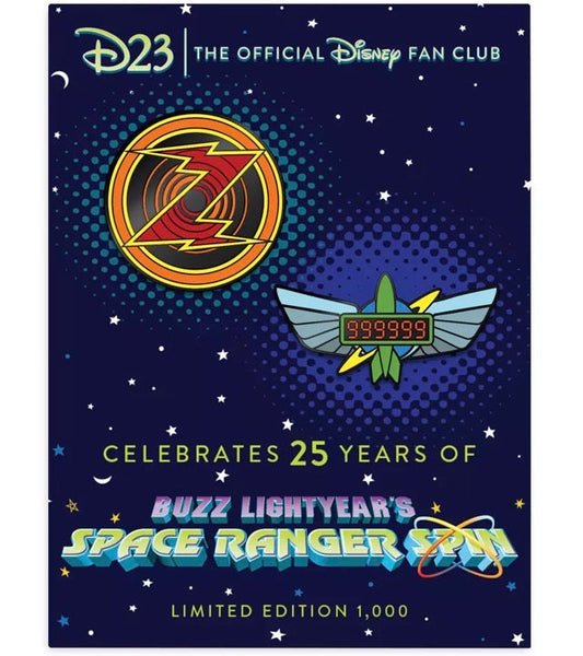 Buzz Lightyear's Space Ranger Spin 25th Anniversary Glow-in-the-Dark D23 Gold Member Exclusive Pin Set