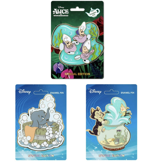 Oyster, Figaro/Cleo, and Dumbo Disney Bubbles Pin Series at Pink a la Mode