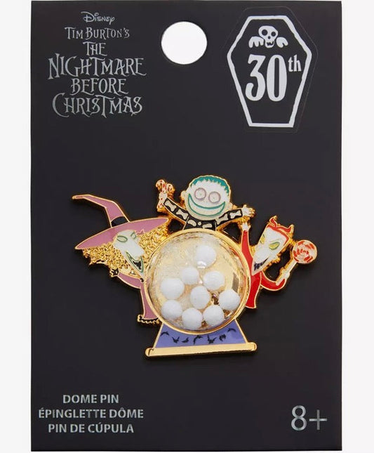 The Nightmare Before Christmas 30th Anniversary Lock, Shock, & Barrel Snow Globe Pin at BoxLunch