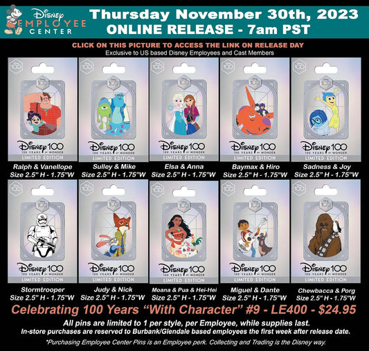 Celebrating 100 Years with Character Series 9 Pins at Disney Employee Center