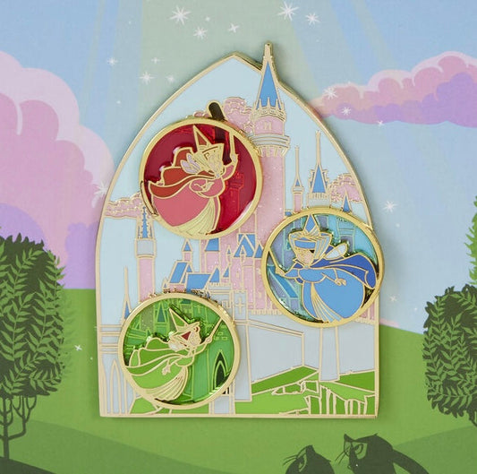 Sleeping Beauty Castle Three Good Fairies Stained Glass Loungefly Pin