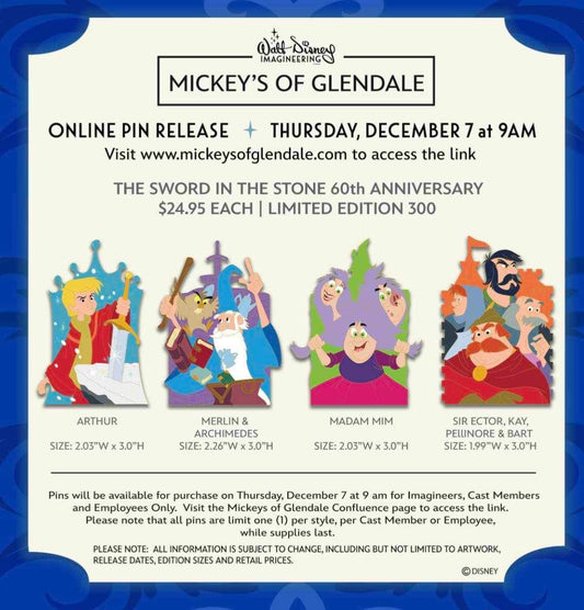The Sword in the Stone 60th Anniversary WDI Pins at Mickey’s of Glendale