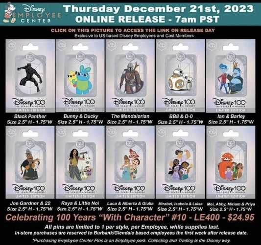 Celebrating 100 Years with Character Series 10 Pins at Disney Employee Center