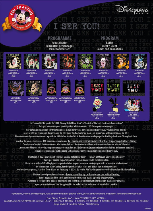 Disney Villains I See You! 2024 Pin Trading Event at Disneyland Paris