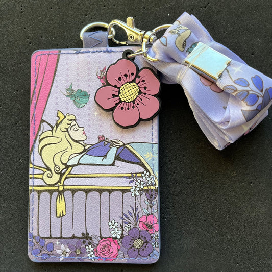 Sleeping Beauty 65th Anniversary Floral Scene Loungefly Cardholder Lanyard - Front