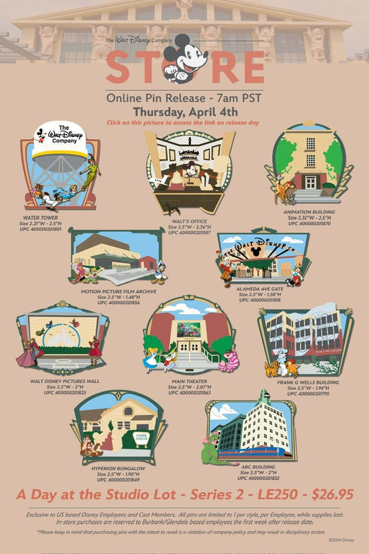 A Day at the Studio Lot Series 2 Pins at The Walt Disney Company Store