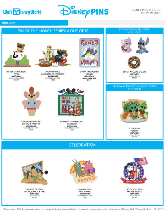 June 2024 Walt Disney World Pin Preview