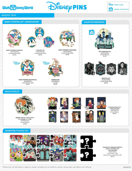August 2024 Walt Disney World Pin Preview 2