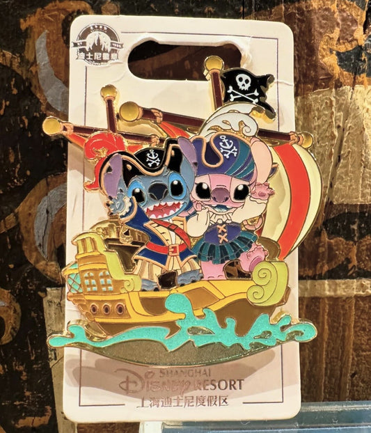 Stitch & Angel Pirate Ship Pin - Shanghai Disney Resort