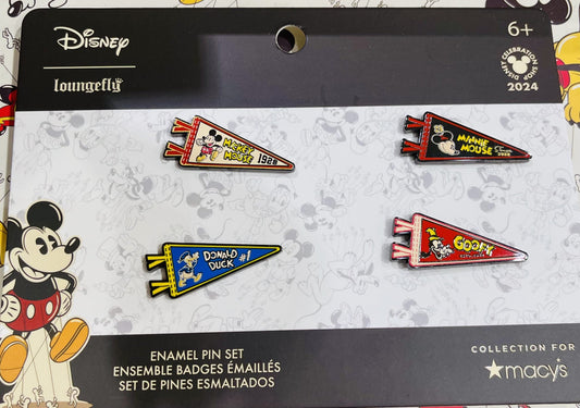 Macy's Mickey & Friends Varsity Pennant Loungefly Disney Pin Set