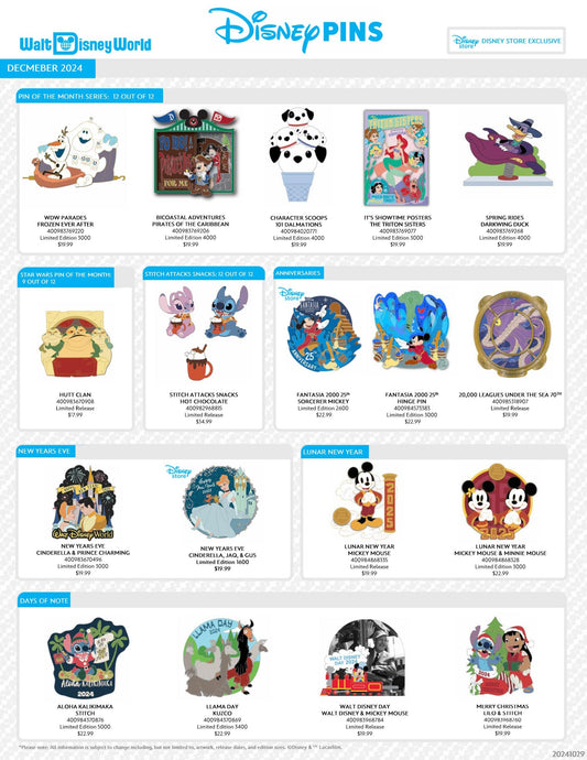 December 2024 Walt Disney World Pin Preview