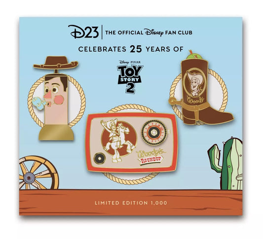 Toy Story 2 25th Anniversary Woody's Roundup D23 Gold Member Pin Set at Disney Store