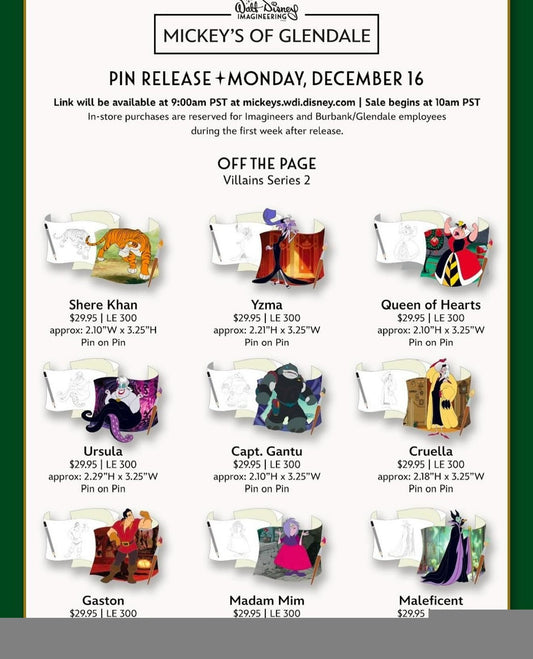 Off the Page Villains Series 2 WDI Pins at Mickey’s of Glendale