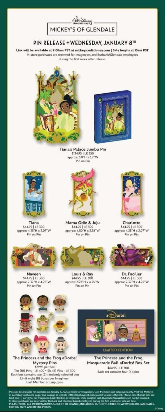 The Princess and the Frog 15th Anniversary WDI Pins at Mickey’s of Glendale