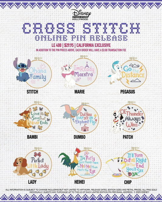 Cross Stitch Pin Releases at Disney Studio Store Hollywood