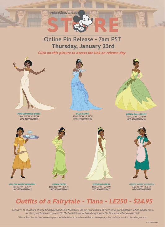 Tiana Outfits of a Fairytale Pins at The Walt Disney Company Store
