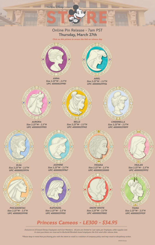 Princess Cameos Pin Series at The Walt Disney Company Store