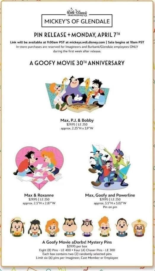 A Goofy Movie 30th Anniversary WDI Pins at Mickey’s of Glendale