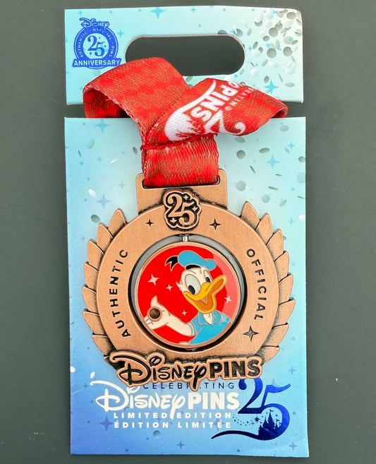Donald Duck Pin Trading 25th Anniversary Medal Disney Pin