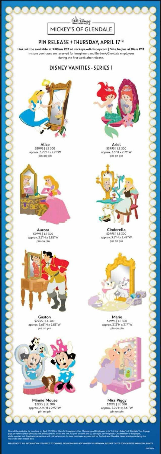 Disney Vanities Series 1 WDI Pins at Mickey’s of Glendale