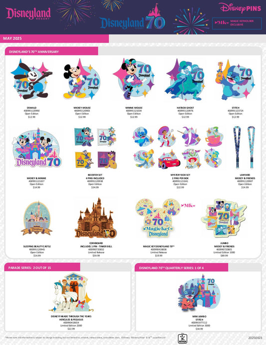 May 2025 Disneyland 70th Anniversary Pin Releases