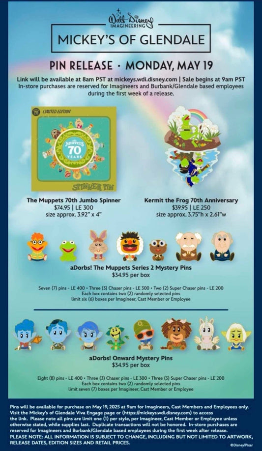 The Muppets 70th Anniversary & Onward WDI Pins at Mickey’s of Glendale