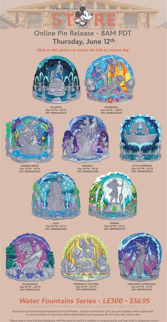 Water Fountains Pin Series at The Walt Disney Company Store