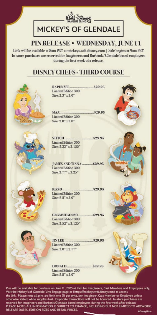 Disney Chefs - Third Course WDI Pins at Mickey’s of Glendale