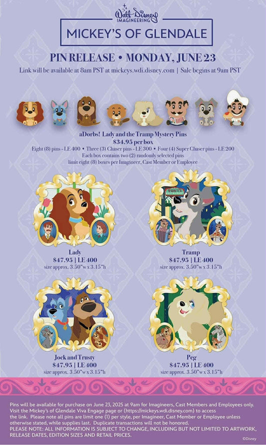 Lady and the Tramp 70th Anniversary WDI Pins at Mickey’s of Glendale