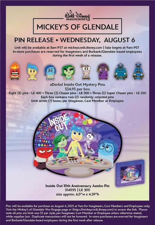 Inside Out 10th Anniversary WDI Pins at Mickey’s of Glendale