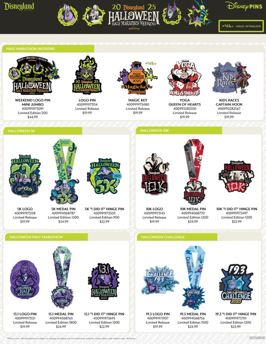 Disneyland Halloween Half Marathon Weekend 2025 runDisney Pins