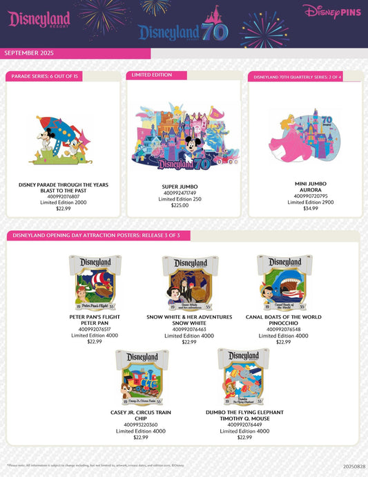 September 2025 Disneyland 70th Anniversary Pin Releases