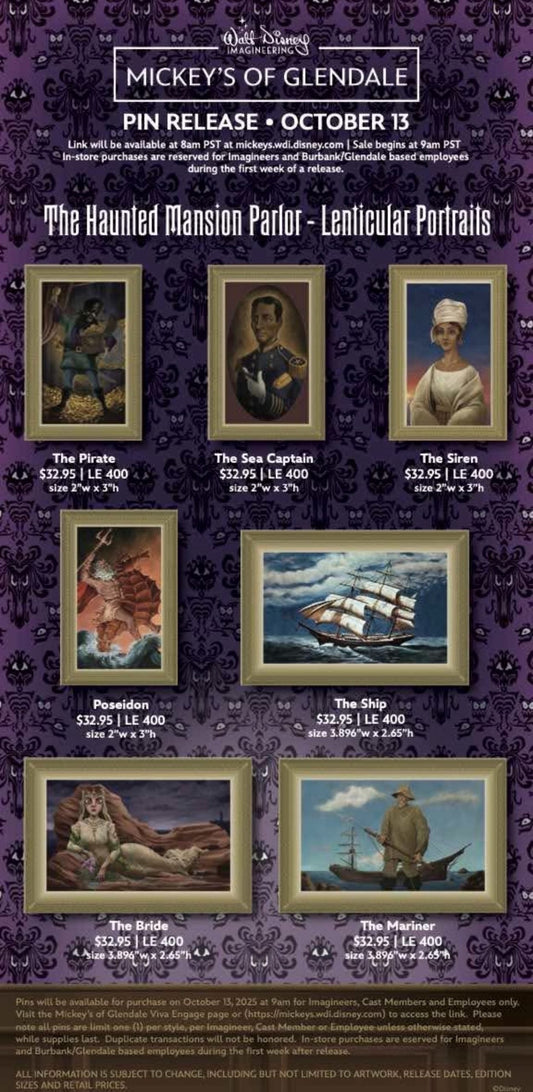 The Haunted Mansion Parlor Portraits WDI Pins at Mickey’s of Glendale