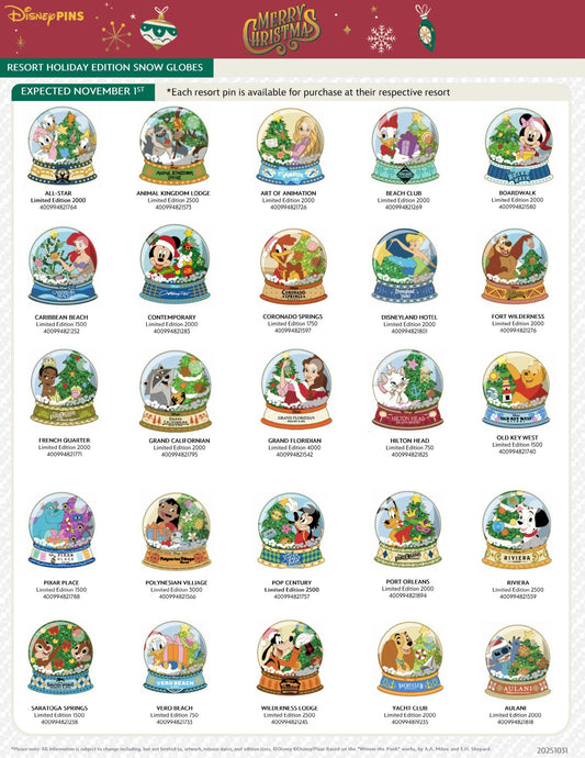 Disney Resorts Christmas 2025 Pin Collection at Disney Parks