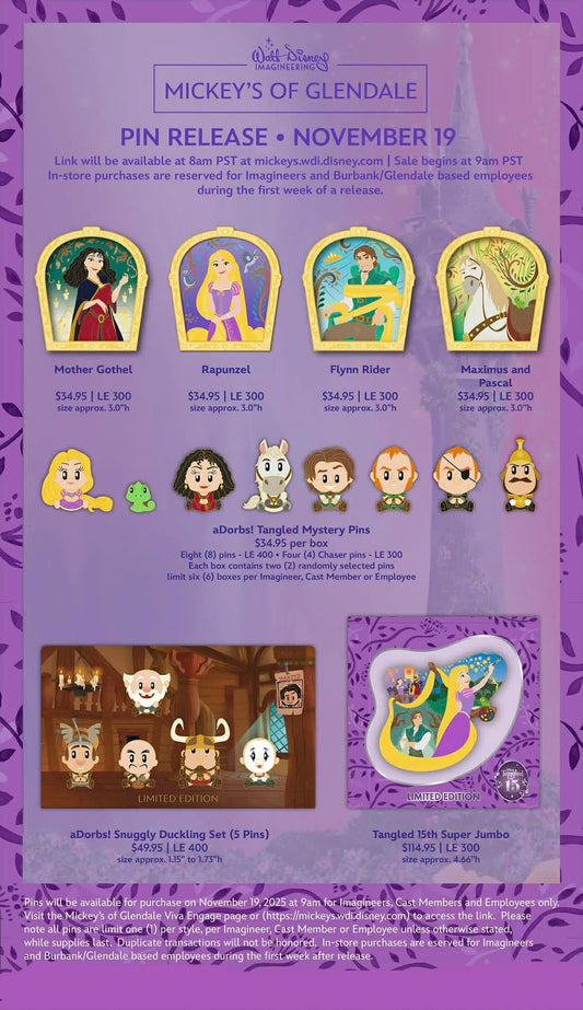 Tangled 15th Anniversary WDI Pins at Mickey’s of Glendale