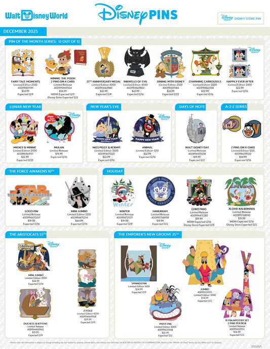 December 2025 Walt Disney World Pin Preview