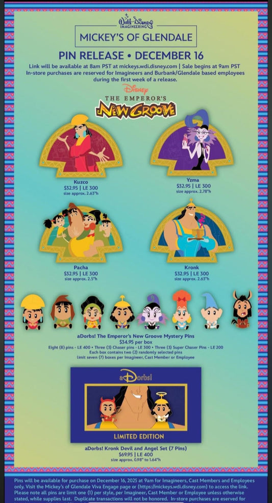 The Emperor’s New Groove 25th Anniversary WDI Pins at Mickey’s of Glendale