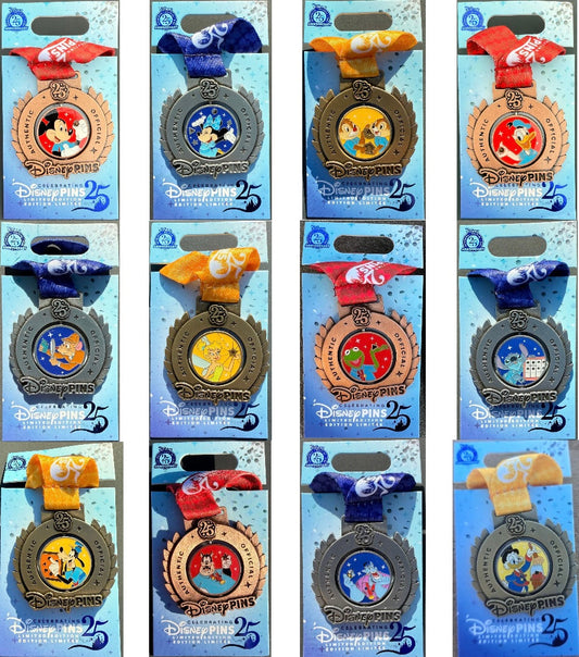 Complete Disney Pin Trading 25th Anniversary Medal Pin Collection