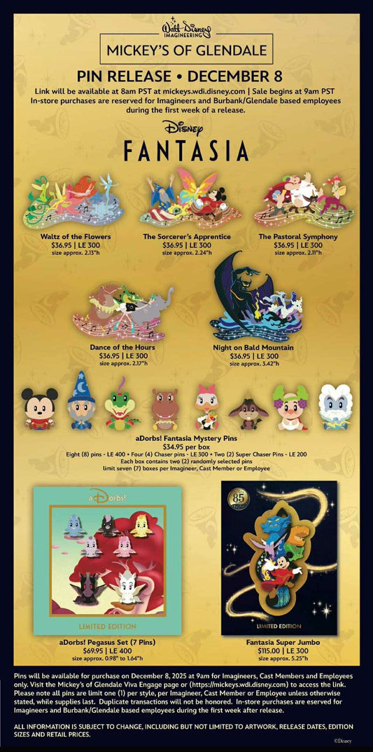 Fantasia 85th Anniversary WDI Pins at Mickey’s of Glendale