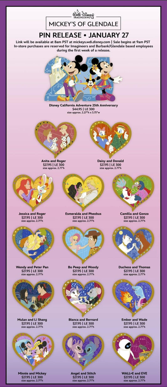 Valentine’s Day 2026 WDI Pins at Mickey’s of Glendale