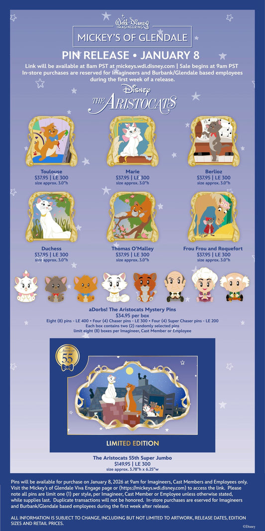 The Aristocats 55th Anniversary WDI Pins at Mickey’s of Glendale