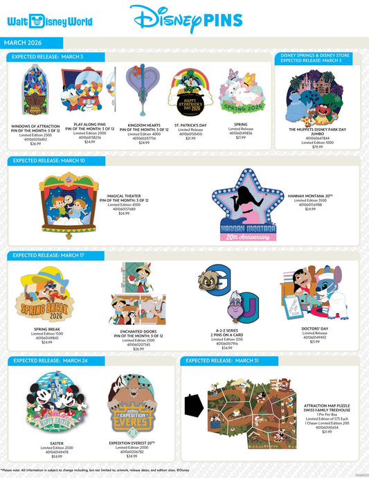 March 2026 Walt Disney World Pin Preview